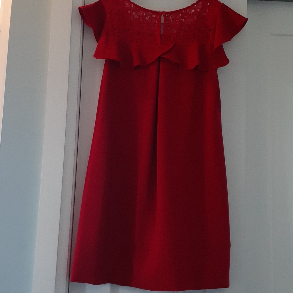 & Anthropologie HD Paris red ruffle & lace dress - Picture 3 of 8